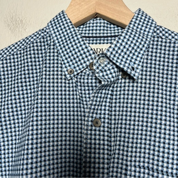 WRK Men Shirt Small Blue Gingham Plaid Geometric Long Sleeve Reworked Pocket - Picture 4 of 10